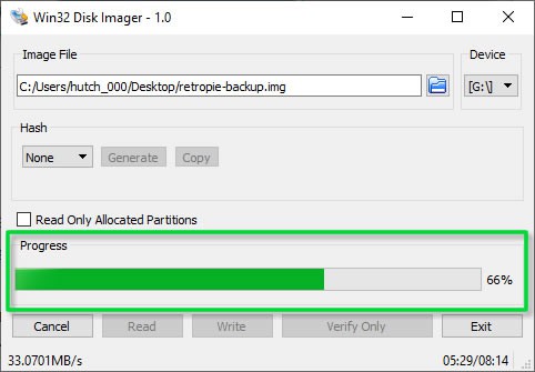 Win32 Disk Imager backup progress