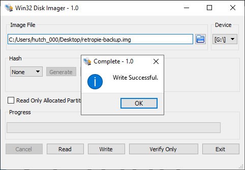 Win32 Disk Imager write success