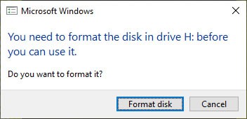 Windows format disk alert